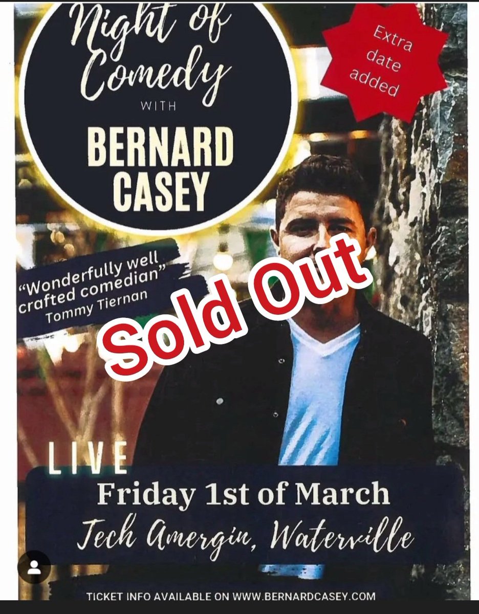 My second night in Tech Amergin has also sold out 🙌 More shows coming soon, keep an eye on my website, bernardcasey.com