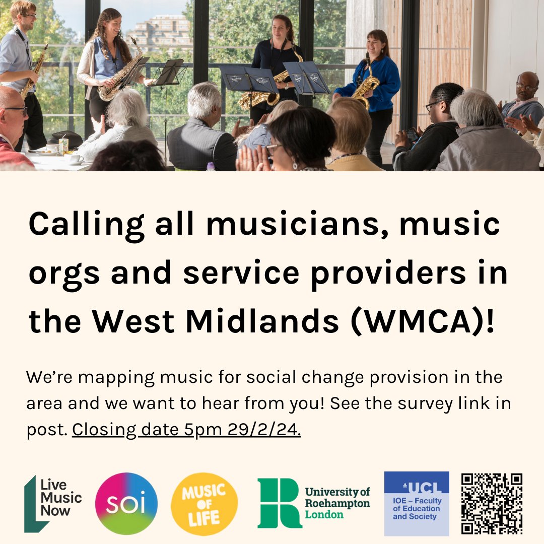 Are you a musician, music org or service provider promoting social change through music in the West Midlands Combined Authority? We want to hear from you! livemusicnow.org.uk/mesh-westmidla…