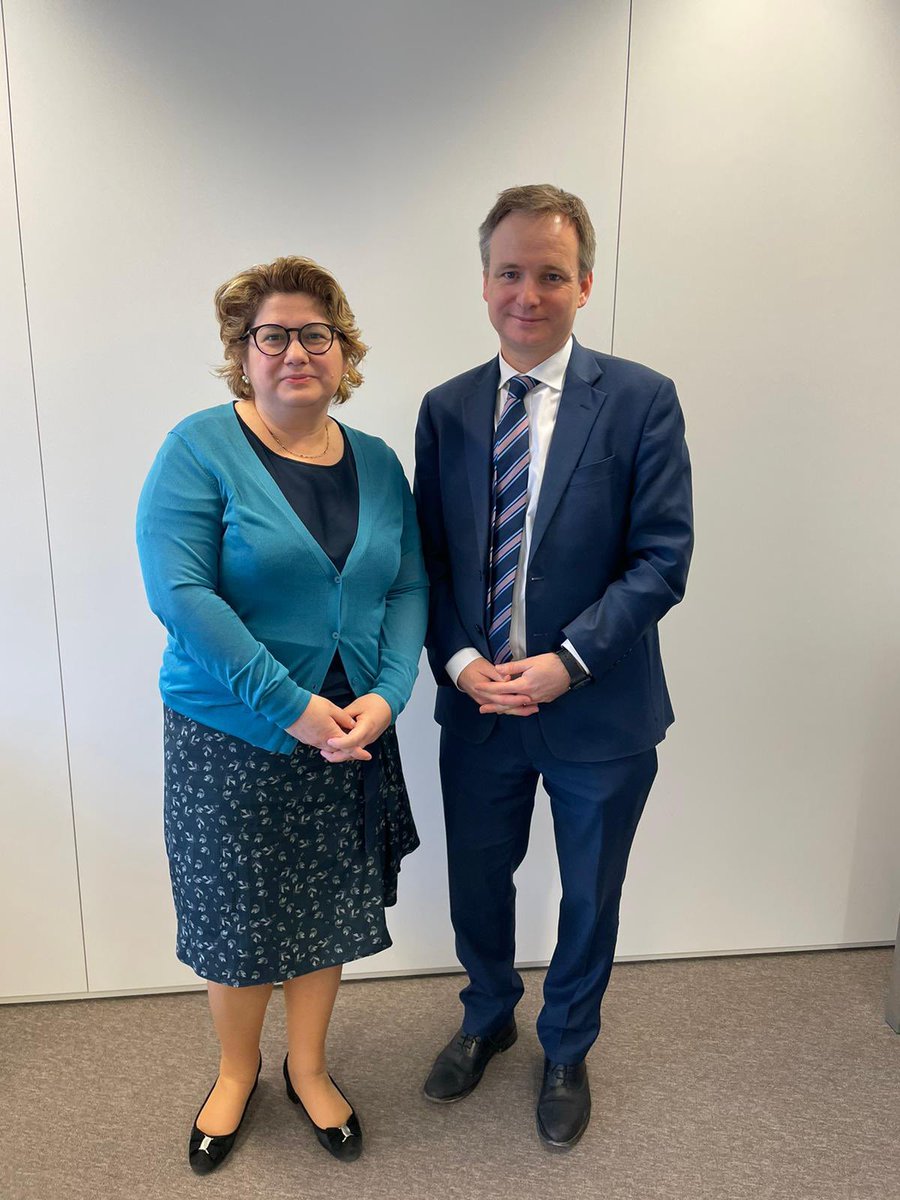 Delighted to meet Ambassador @IuliaMatei_EU, Romania’s Permanent Representative to the EU. We had a very useful discussion on efforts to support Ukraine, and other issues of interest to both 🇷🇴 Romania and 🇬🇧 the UK.