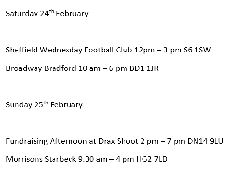 If you are out and about this weekend and see our fabulous fundraisers and volunteers please come say hello! Here's where they will be! 😀

#Events #Support #Yorkshire #AirAmbulance