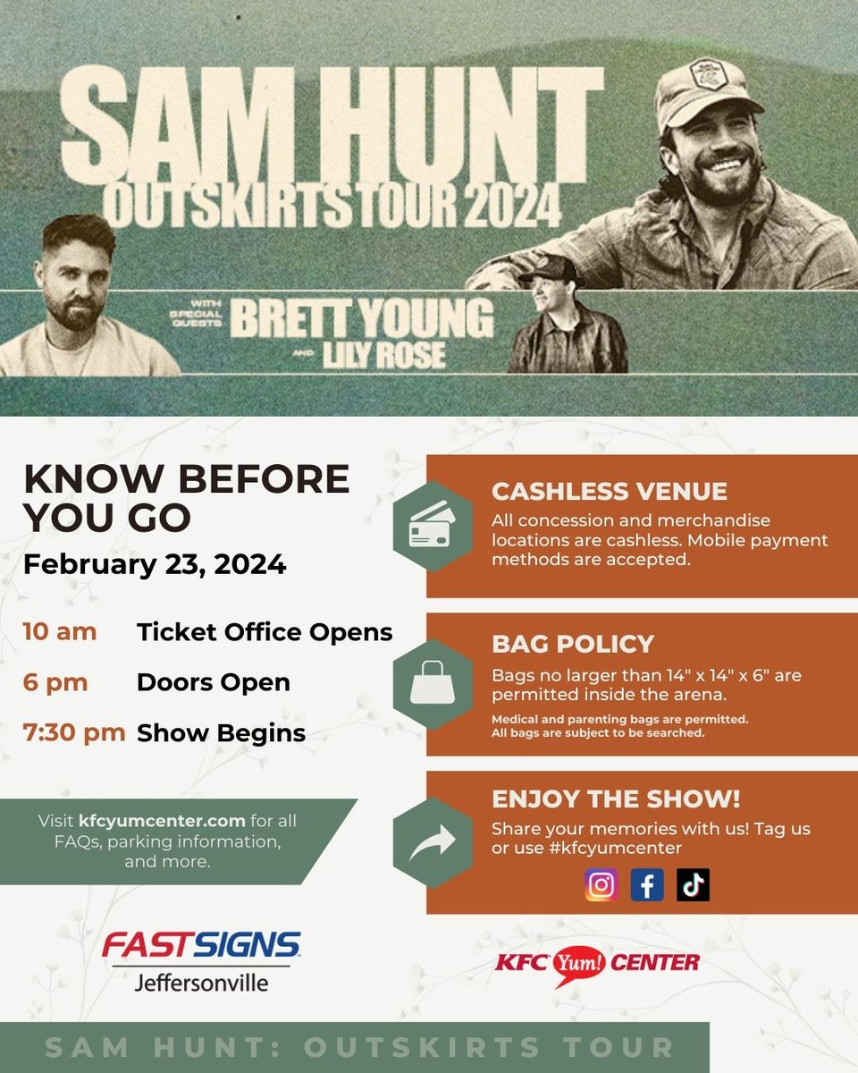 kfc_yumcenter's tweet photo. Ready to unwind with @SamHuntMusic this evening? 𝙆𝙣𝙤𝙬 𝙗𝙚𝙛𝙤𝙧𝙚 𝙮𝙤𝙪 𝙜𝙤! 🎶⁠

ℹ️: https://t.co/rpFNRHfvVB
🎟️: https://t.co/GWPeSxi1qK https://t.co/cmDfBw82wp