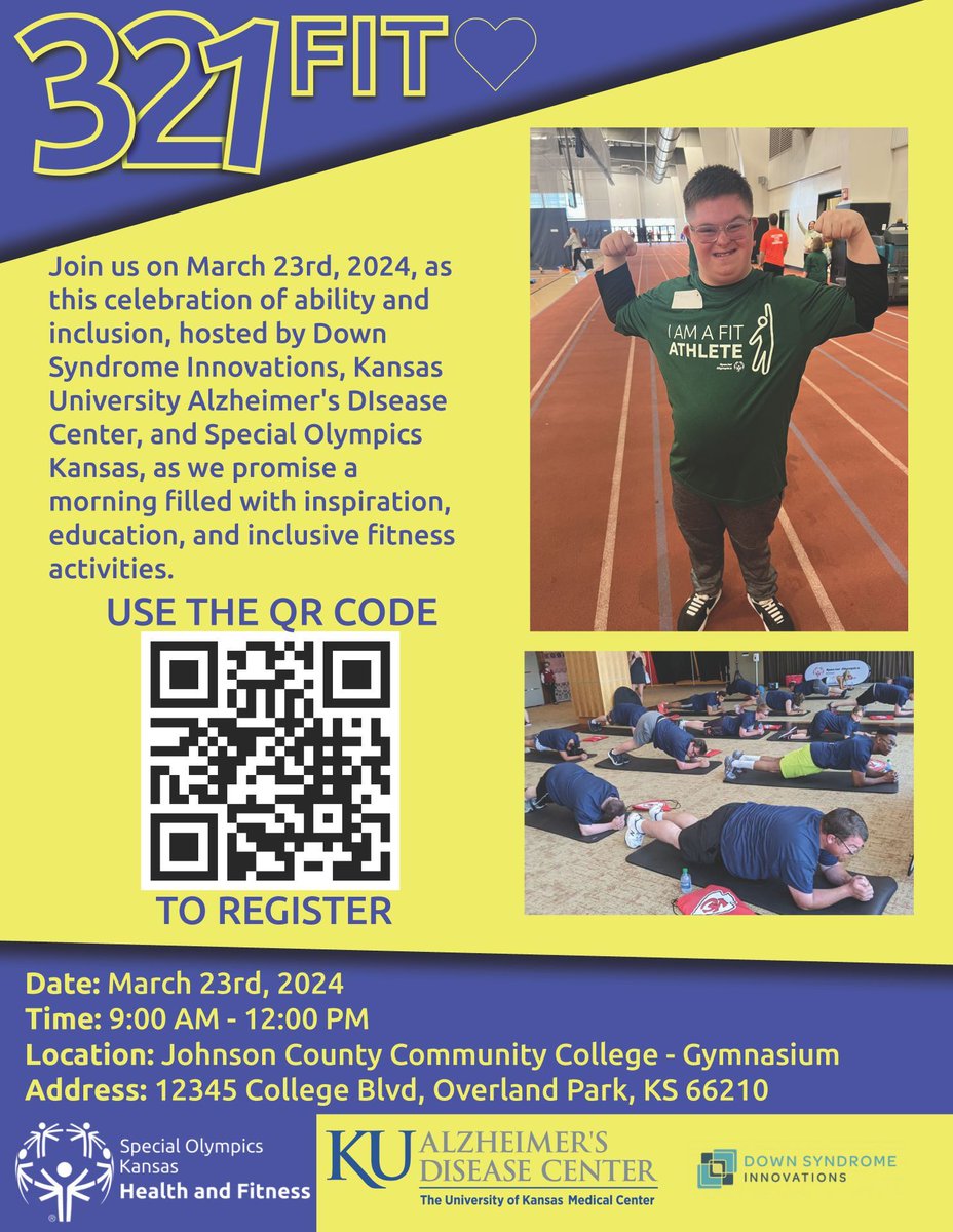 Kansas Council on Developmental Disabilities (@ks_dd_council) on Twitter photo Mark your calendars 📆💪🎖️
March 23, 2024, <a href="/dsgkc/">Down Syndrome Innovations</a>, <a href="/kualz/">KU Alzheimer's Disease Research Center</a>, and <a href="/sokansas/">Special Olympics KS</a> will team up to host a celebration of ability and inclusion. Don't miss this morning filled with inspiration, education, and inclusive fitness activities. Mark your calendars 📆💪🎖️
March 23, 2024, <a href="/dsgkc/">Down Syndrome Innovations</a>, <a href="/kualz/">KU Alzheimer's Disease Research Center</a>, and <a href="/sokansas/">Special Olympics KS</a> will team up to host a celebration of ability and inclusion. Don't miss this morning filled with inspiration, education, and inclusive fitness activities.