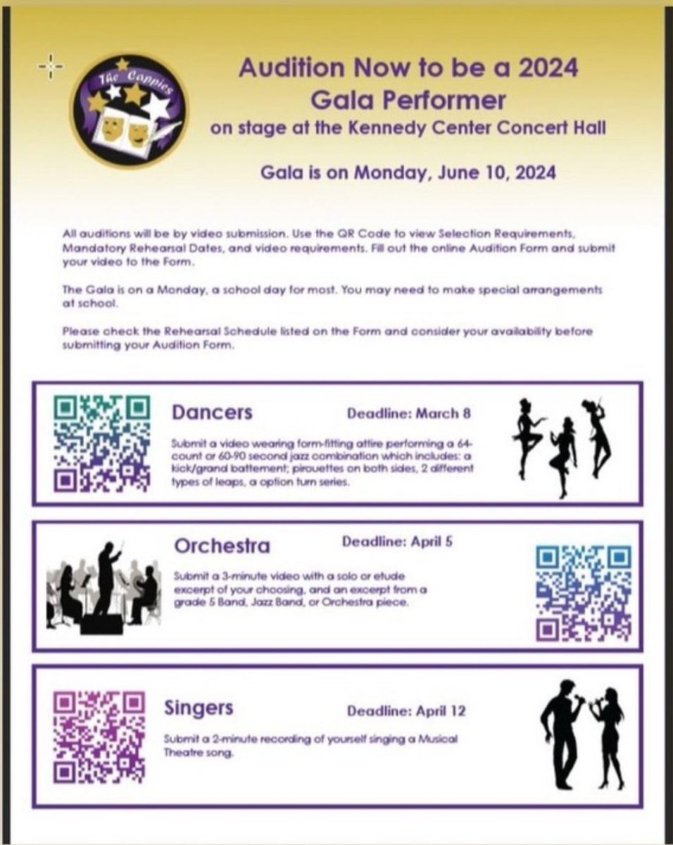 Audition to be a Cappies Gala Performer! Scan the codes on the flyer above! #FCPSFineArts #CappiesGala