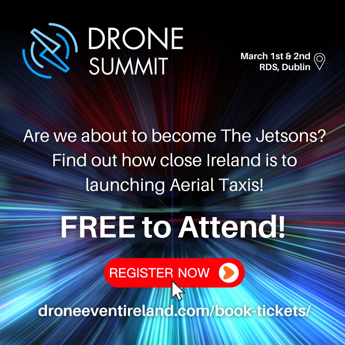 Ever wondered if we're on the brink of The Jetsons era? 🚀

Join us at the Drone Summit & Expo and find out how close Ireland is to launching Aerial Taxis.

It's FREE to attend – register now! droneeventireland.com/register/

#NationalDroneSummit #DroneInnovation #FutureTech