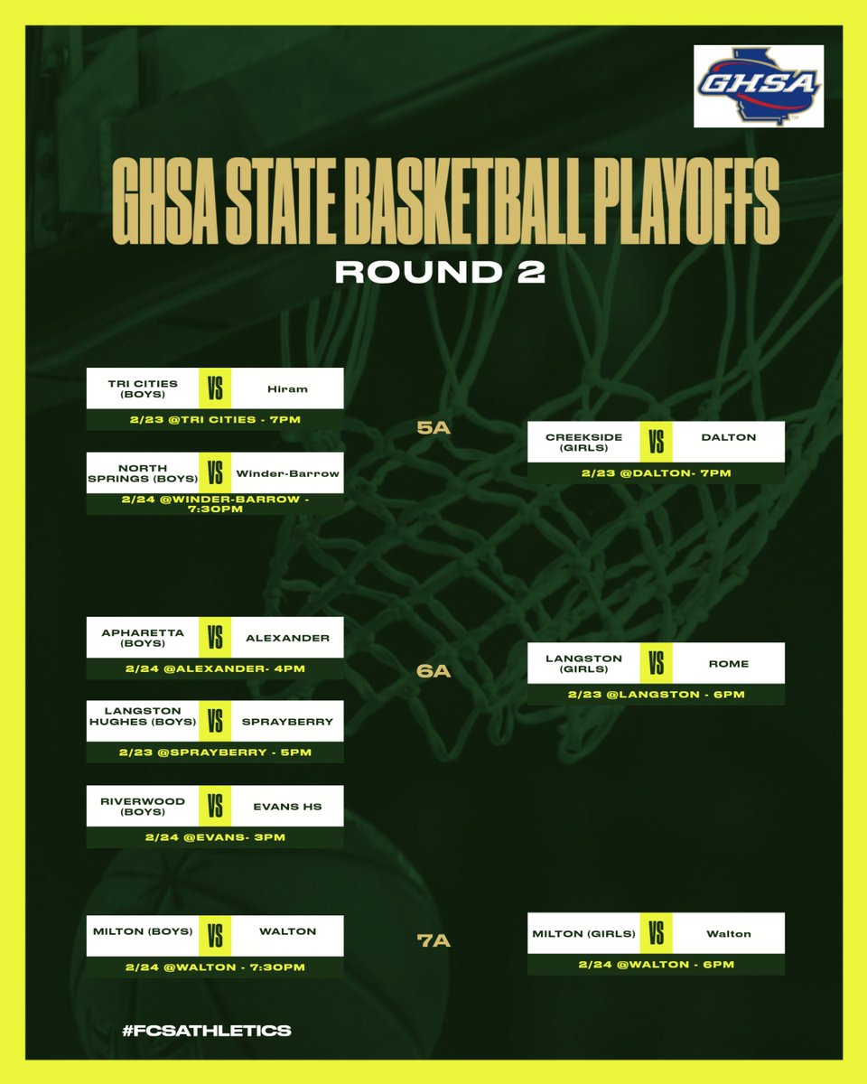 Good luck to our @FultonCoSchools Basketball🏀 teams in the 2nd Round of the @officialGHSA State Playoffs this weekend!!! #RoadtoMacon #OneFulton #FCSAthletics @LGlenn_FCS_AD @CJ_FCS_COS @FCSSuptLooney