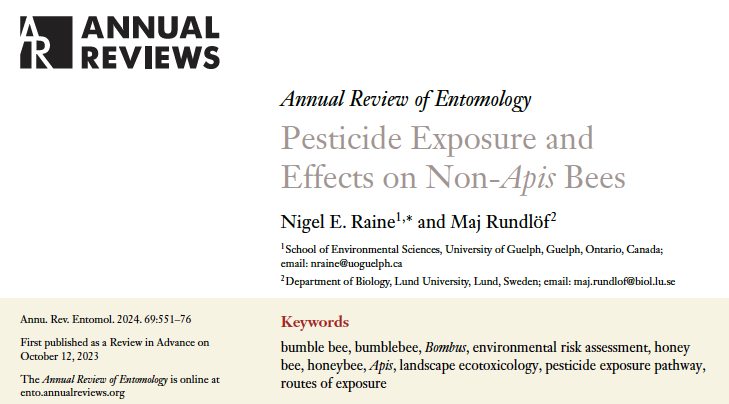 New paper, co-authored with Dr. @MajRundlof, reviewing what is known about pesticide exposure & effects on non-Apis #bees published in @AnnualReviews #Entomology: doi.org/10.1146/annure…