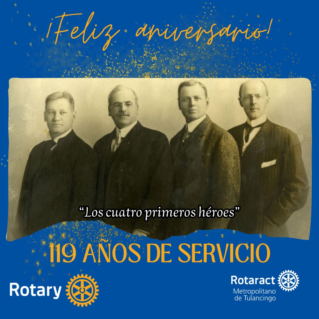 rotaractmett's tweet photo. Un día como hoy, pero de 1905, cuatro hombres tuvieron una reunión en lo que sería el inicio del primer Club Rotario.
Gustavus Loehr, Silvestre Schiele, Hiram E. Shorey y Paul P. Harris son conocidos como los "cuatro primeros Rotarios".
#119AñosDeServicio
#PoderMett
#D4170 https://t.co/RMUb1b9zTW