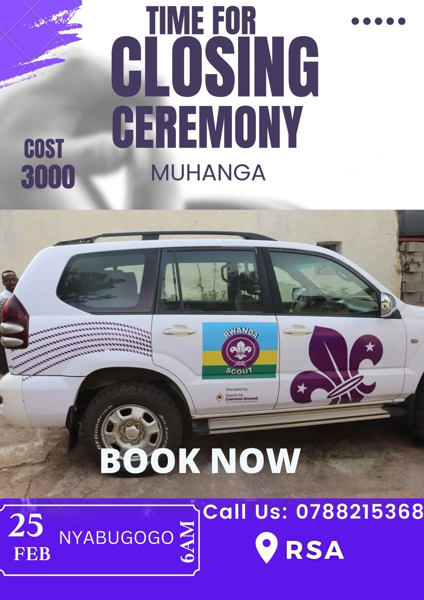 RwandaScouts's tweet photo. Dear friends, Brothers &amp; Sisters 

It's time to schedule and book for the Sunday plot. 
At only 3,000 Frw of transport fees (Kigali-Muhanga &amp; Back way), you will join us in our closing ceremony of #ScoutWeek2024. 
Tell your friend to tell his/her friend.
#UbuskutiImbereHeza https://t.co/GrSYztD55i
