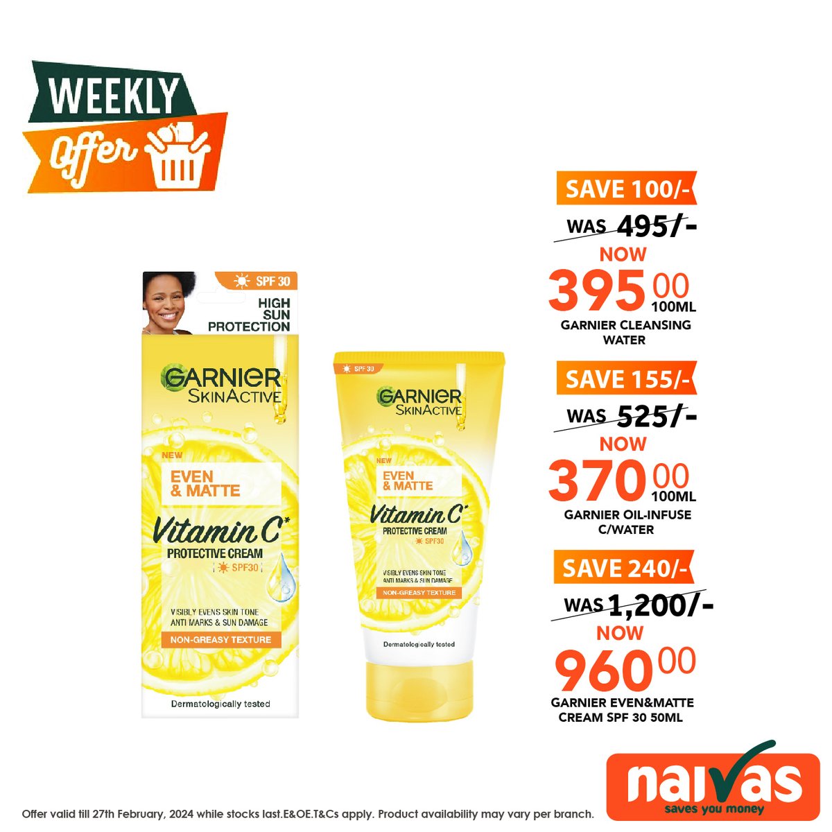 naivas_kenya's tweet photo. ✨Glow with Garnier goodness this year! Why? Because good skin speaks louder than words! 🤔When do you prefer to do your skincare routine?
A) Morning 
B) Night
C) Any time

#MamboTick ✓