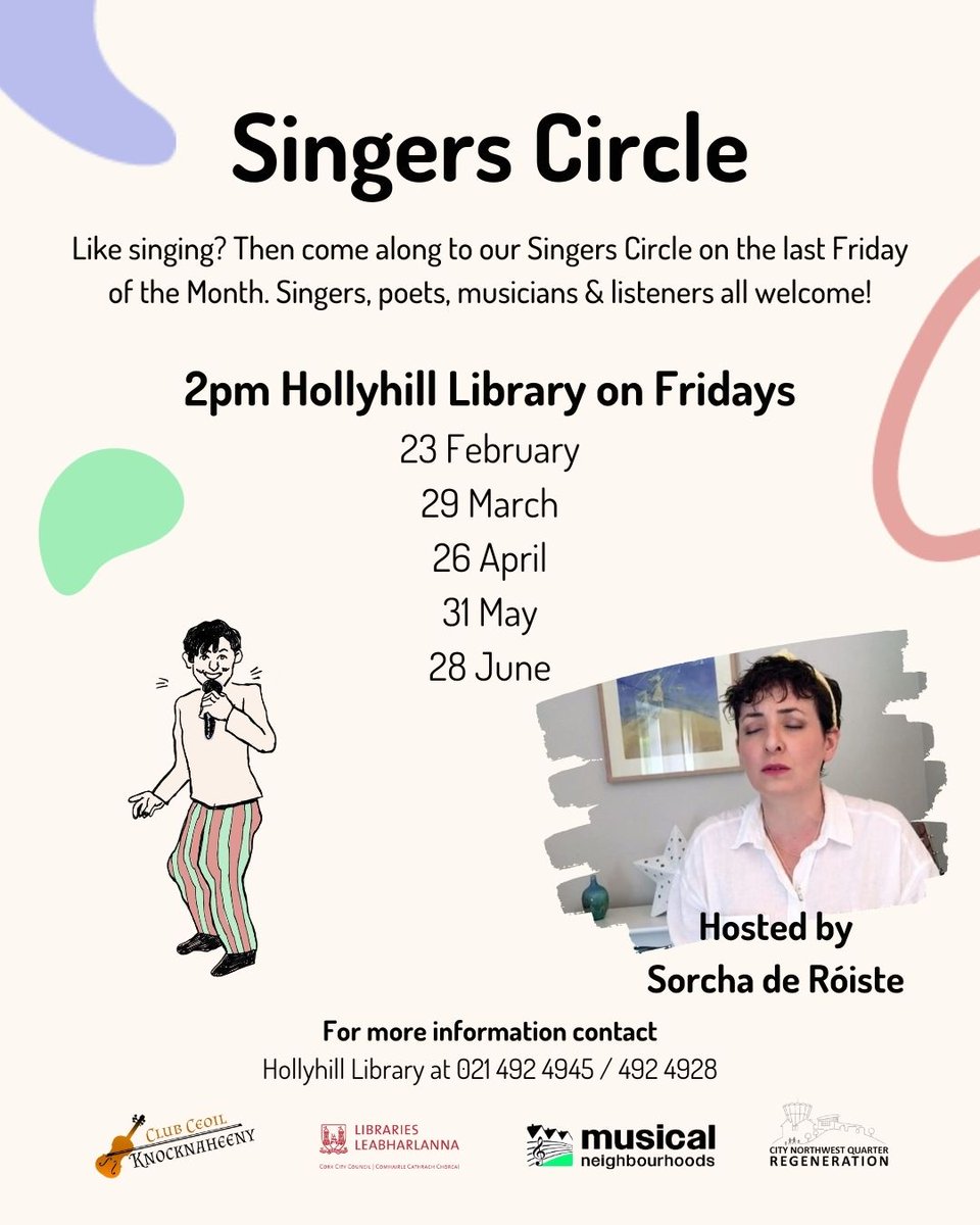 All welcome to our first singers circle today at 2pm in Hollyhill Library. Thanks so much to the singers & @RoisteSorcha @corkcitylibrary @MusicalNeighbo