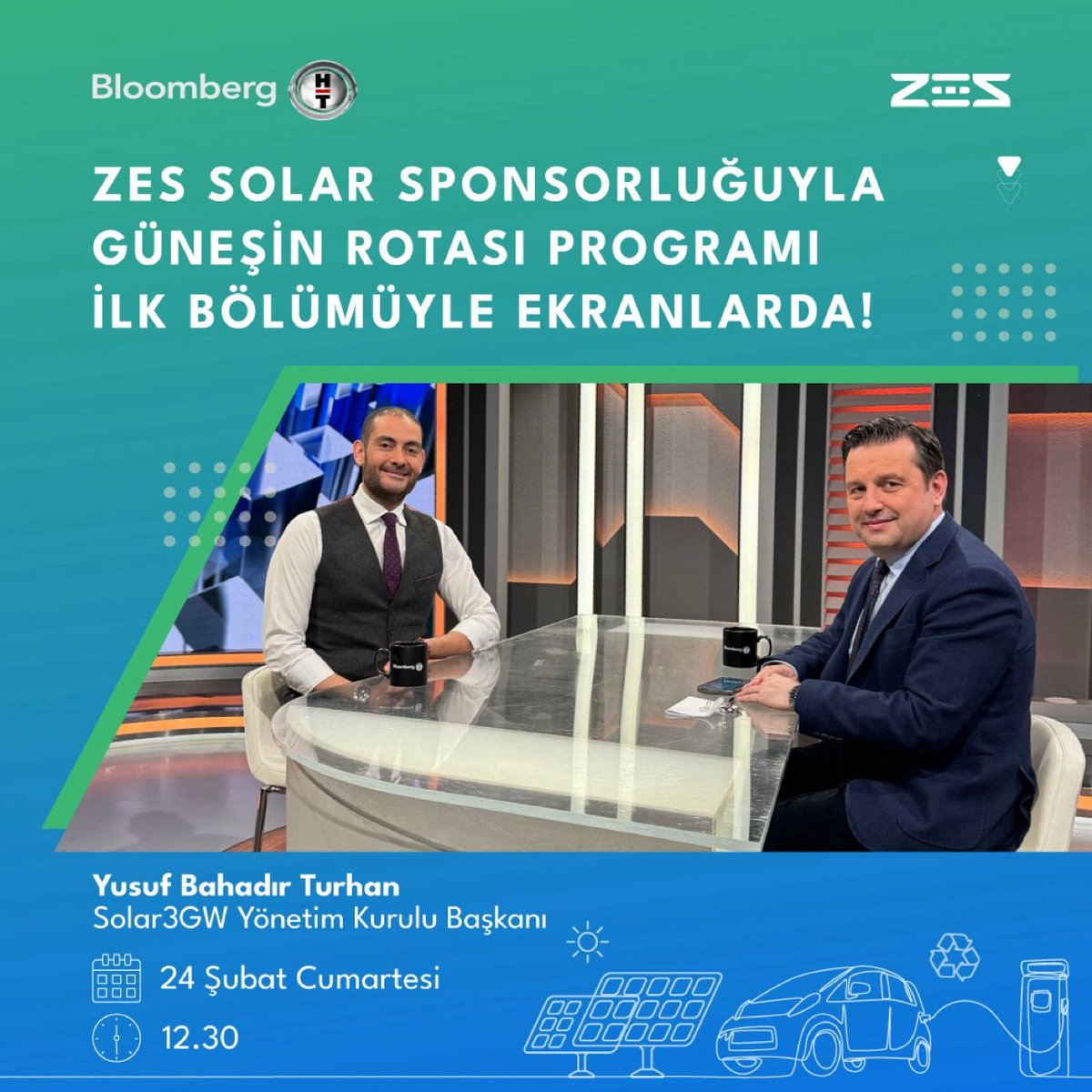 solar3gw's tweet photo. Solar3GW Yönetim Kurulu Başkanı Yusuf Bahadır TURHAN 'Güneşin Rotası' programına Burak Karagöz moderatörlüğünde katılarak tarımGES hakkındaki görüşlerini paylaştı. Program, 24 Şubat Cumartesi 12.30’da BloombergHT TV’de 26 Şubat Pazartesi 13.00’te BloombergHT Radyo’da yayınlanacak https://t.co/md8laVEXwc