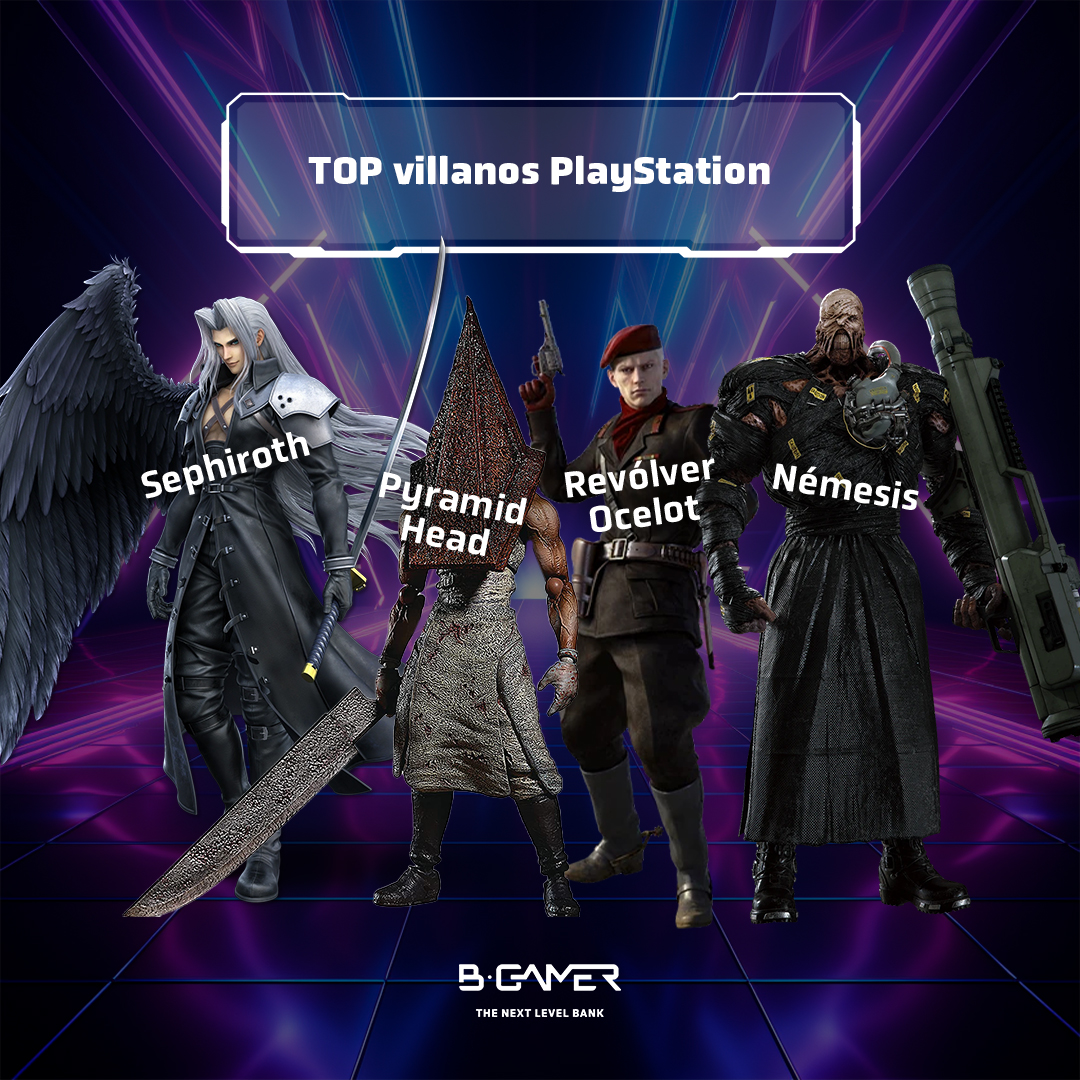 bgamer_es's tweet photo. Top villanos #PlayStation

​◾​Sephiroth/Final Fantasy VII 
​◾​Pyramid Head/ Silent Hill 2
​◾​ Revólver Ocelot /Metal Gear Solid 3: Snake Eater
​◾​Némesis/Resident Evil 3 https://t.co/QKddVPX3vB