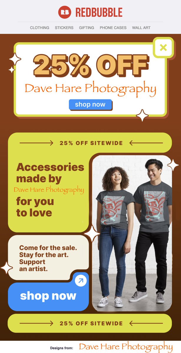 daveharephoto's tweet photo. Enjoy 25% off Dave Hare Photography just for you!
https://t.co/mV38jW3lDQ
#tshirts #Accessories #redbubble #redbubbleshop #artprints #wallart #tapestries #davehare #tshirtshop #graffiti https://t.co/J4Ow4j7ZXG