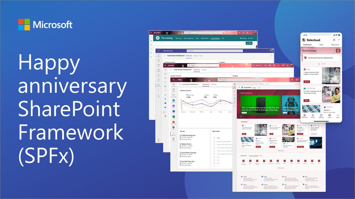 SharePoint's tweet photo. 🎉 Happy anniversary #SharePoint Framework

• 7 years since the General Availability
• Custom #SPFx solutions used by tens of millions users each month 🚀
• Thank you for your interest 🧡

Overview → https://t.co/972jKQElP1

#Microsoft365dev #MicrosoftTeams #MicrosoftViva https://t.co/DrVQLbHwCZ