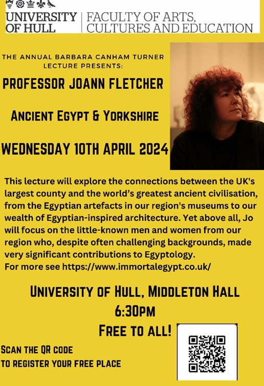 So honoured to be giving the annual Barbara Canham Turner lecture for <a href="/UniOfHull/">University of Hull</a> in April, celebrating our long term work with the university and the many links between ancient Egypt and Yorkshire #AncientEgyptYorks #hullunieventsuu