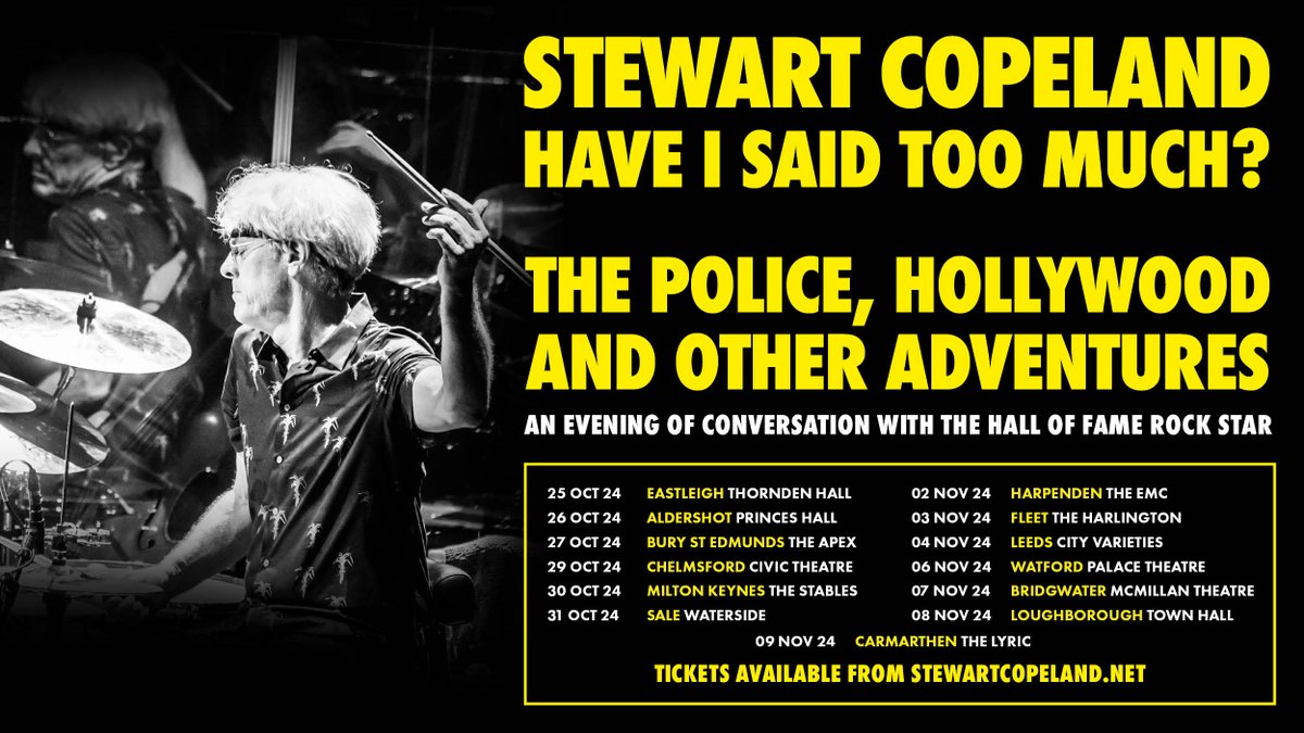 Have I Said Too Much?  Probably...
Tickets here linktr.ee/stewartcopeland