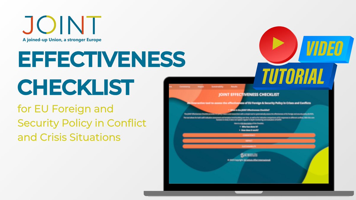 📢 Introducing the JOINT Effectiveness Checklist to assess EU Foreign and Security Policy! Assess, compare and build a trend of EU responses to crisis and conflict situations💻 Check it out here: jointchecklist.iai.it 📽️ Here's a step-by-step guide: youtu.be/_NM8K4ChZBU