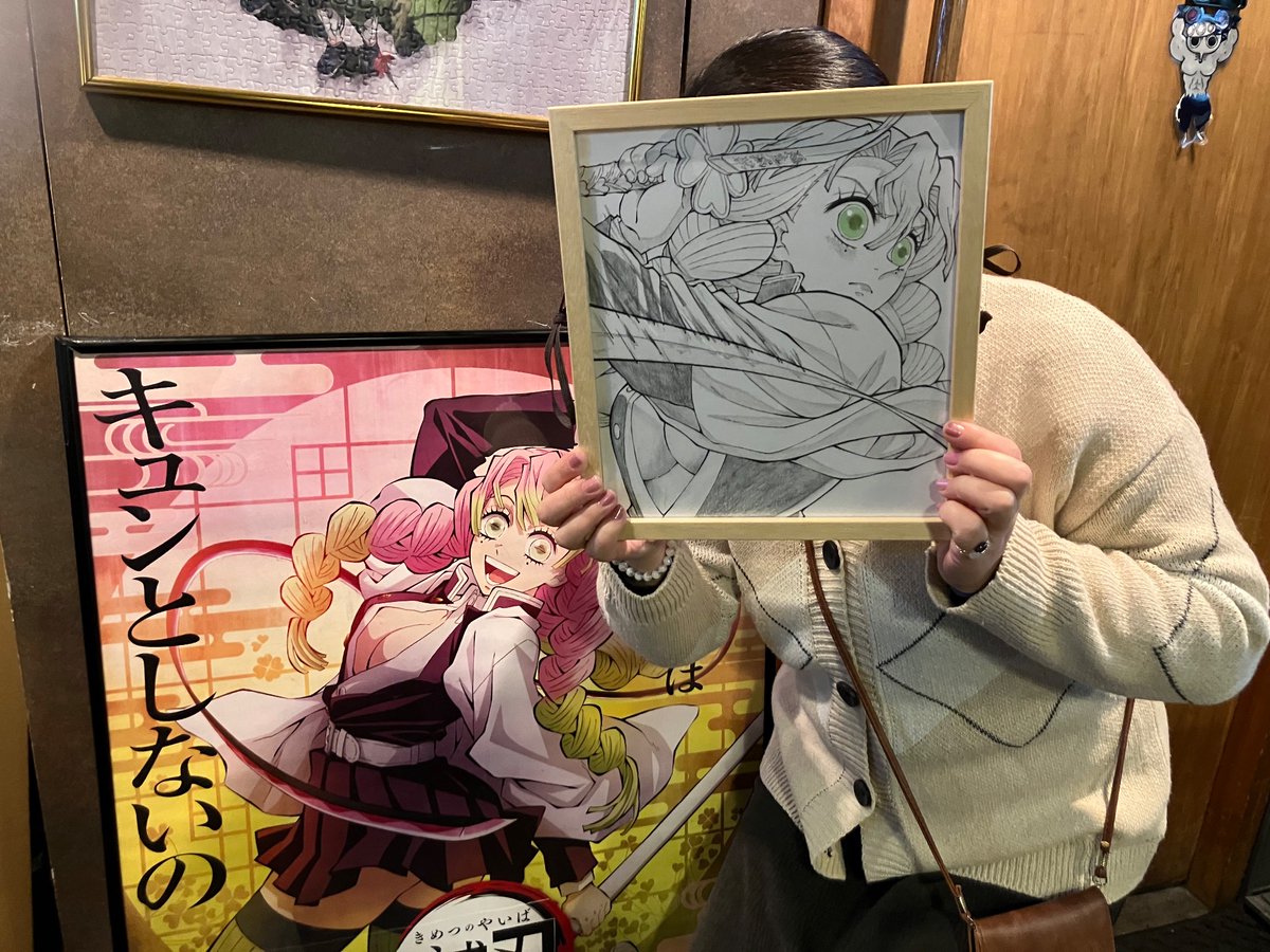 【手描きイラスト 240】ファンアート原画中サイズ色紙「炎柱に憧れる女の子」 手描きイラスト 176】オリジナル原画 色紙 同人 美人画「縛られない