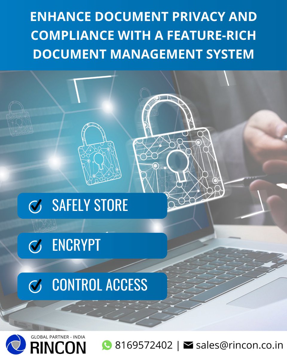 rinconindia's tweet image. Enhance document privacy and compliance with a feature-rich Document Management System (#DMS)! Control access at granular levels, maintaining confidentiality, and meeting regulatory requirements. #RestrictedAccess #DataProtection

rincon.co.in/site/dms/