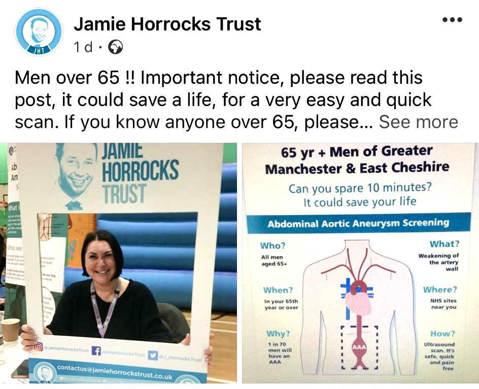 Abdominal Aortic Aneurysm (AAA) Screening (@aaa_screening) on Twitter photo We had a great afternoon at <a href="/SalfordLeisure/">Salford Community Leisure (SCL)</a> with <a href="/J_HorrocksTrust/">Jamie Horrocks Trust</a> discussing the benefits of #AAAscreening with the community. Thank you all for being so welcoming 😊
#publichealth #salfordcommunity #earlydetection #vascular #salford We had a great afternoon at <a href="/SalfordLeisure/">Salford Community Leisure (SCL)</a> with <a href="/J_HorrocksTrust/">Jamie Horrocks Trust</a> discussing the benefits of #AAAscreening with the community. Thank you all for being so welcoming 😊
#publichealth #salfordcommunity #earlydetection #vascular #salford