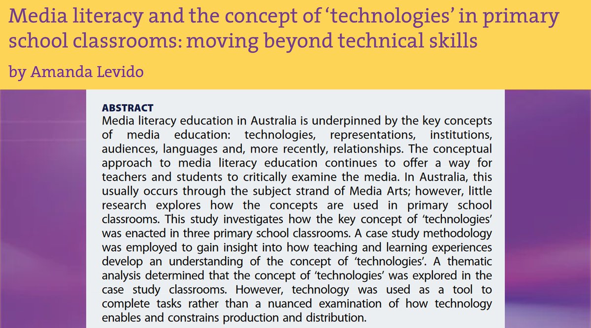 🟨#NewPublication in #LMT🟪 In this paper @AmandaLevido presents the findings of three case studies focused on the use of ‘technologies’ as a concept in primary school #classrooms. Read more (🔓): doi.org/10.1080/174398…