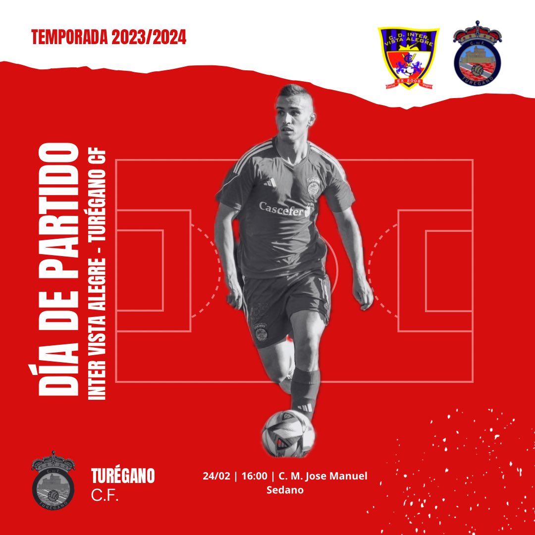 ♦️ 1ª Regional Aficionados ♦️ 

⚽️ JORNADA 20⚽️ 

📅 Sábado 24 de febrero
⏰ 16:00
🏟 C.M José Manuel Sedano
🆚 @cdinterva 
 Partido importantísimo en el que tenemos la obligación de ganar si queremos aspirar a luchar por los puestos de Play Off.

#TodoAlRojo #TureganoCF