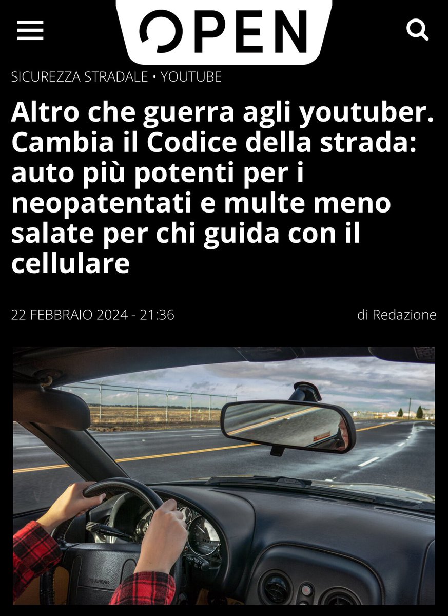 Trad.:”La sparo grossa per distrarre chi? Ma non faccio la figura del pirla? Ah, serve per vendere macchine più potenti ai ragazzini e far pagare meno multe a chi guida usando il cellulare? Allora, posso? Posso dire abbasso i professionisti del no? Vinceremo!” #Salvini #patente