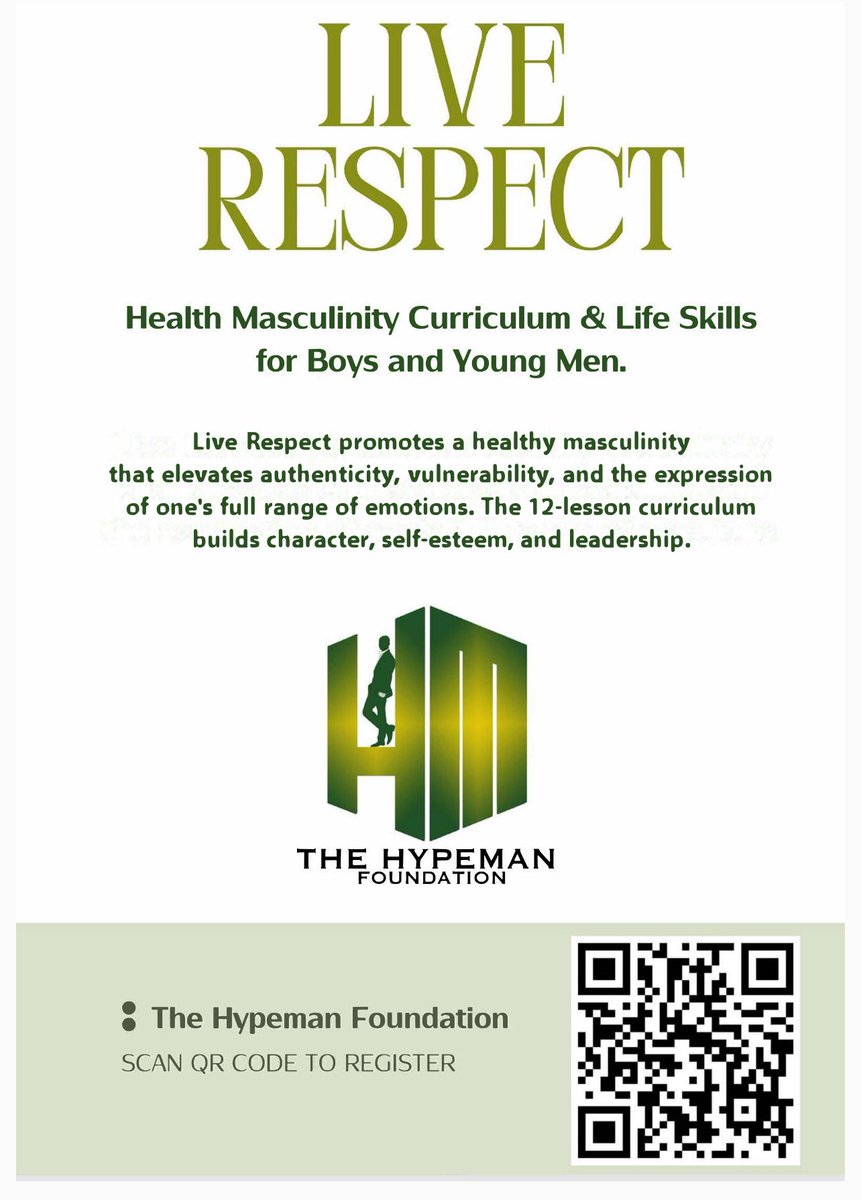 thmfoundation's tweet photo. We are so HYPED 2offer virtually the “Live Respect and Healthy Masculinity Curriculum: Life Skills and Well-Being for Boys and Young Men.”   
Data shows that the curriculum significantly increases young people’s understanding of &amp;commitment to gender equity &amp;violence prevention. https://t.co/wYS0rR8KYr