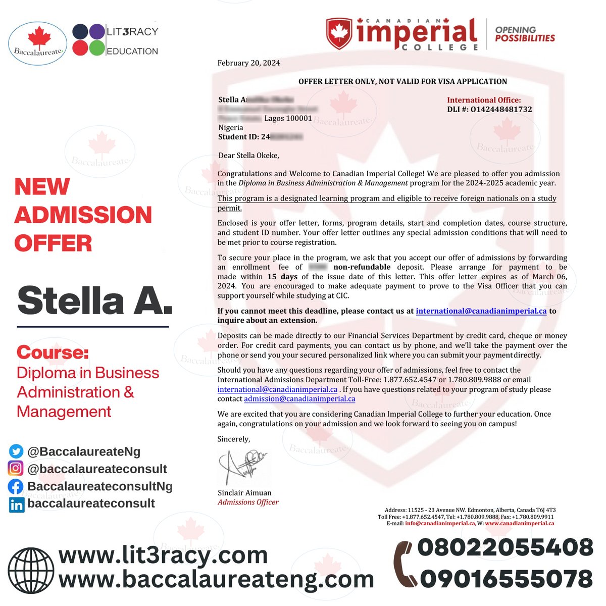 🎉 Big congrats to Stella for securing admission to Imperial College Canada for Business Administration. This is just the beginning of many incredible achievements ahead! 💪🎓.

#SuccessStory #EducationGoals #ImperialCollegeCanada #BusinessAdministration #FutureLeaders