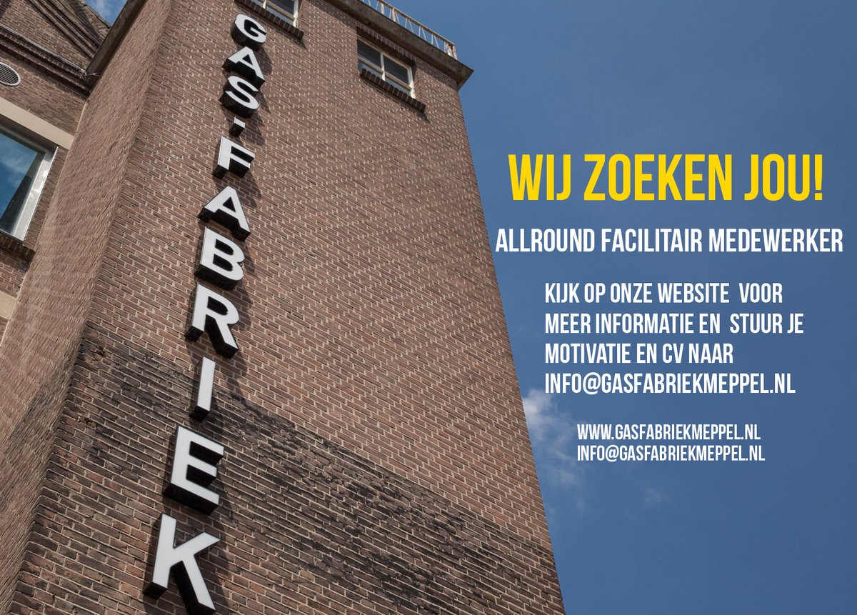 GasfabriekM's tweet photo. Wij zijn op zoek naar een ALLROUND FACILITAIR MEDEWERKER! In deze functie ben je een echte spin in het web en heb je een afwisselend takenpakket. Kijk op onze website voor meer info en ga er vol gas tegenaan! https://t.co/HUKbmlcJO9 https://t.co/rnyrUzWoW1