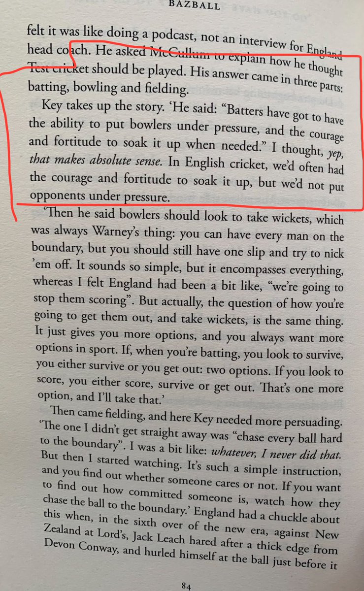 This excerpt from the outstanding Bazball by @BoothCricket and @NHoultCricket shows how the ethos is often wrongly characterised as all about slogging. (Give it a read if you get a chance!)
