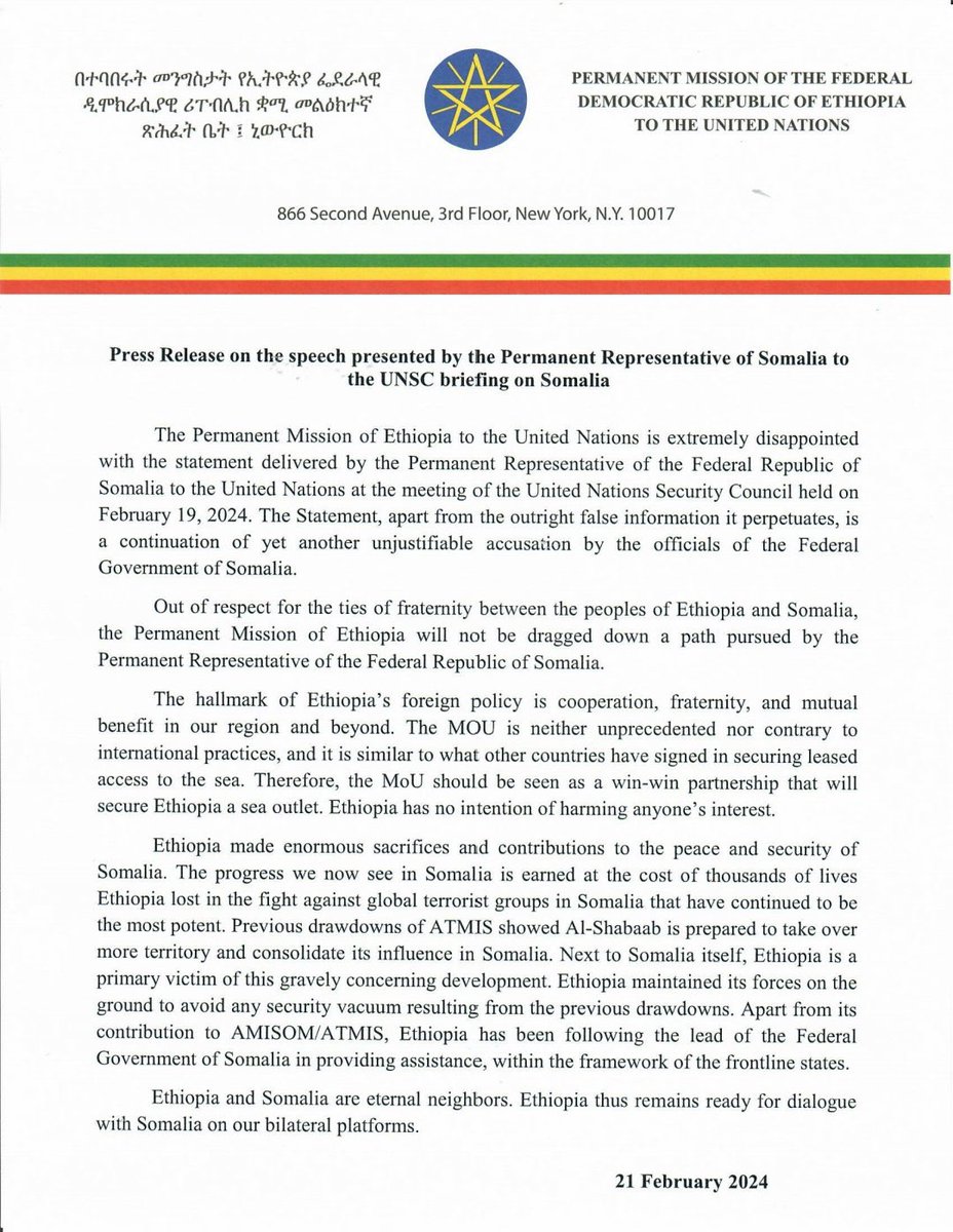 Tension continues to rise between Somalia and Ethiopia over the controversial MoU Ethiopia signed with Somaliland on Jan 1.

Somalia’s Ambassador to the UN <a href="/AbukarOsman1/">Abukar Osman (Baale)</a> this week said Ethiopia’s move is “unilaterally altering borders and territorial integrity of Somalia,” and