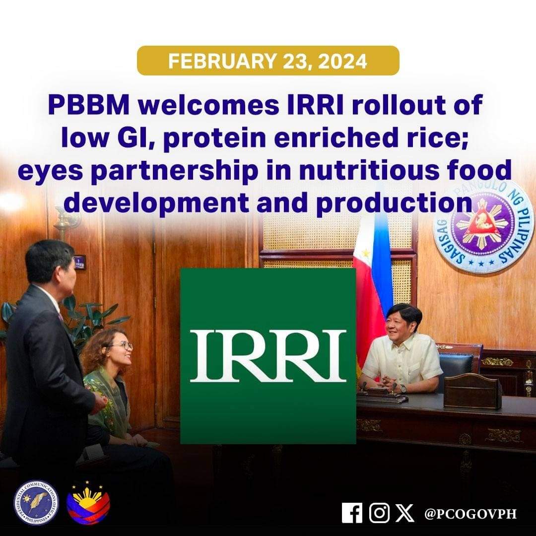 CruzGladys20's tweet photo. PBBM welcome IRRI rollout of low GI, protein enrich rice  #PBBMGoodNews https://t.co/DGUVEuk07R