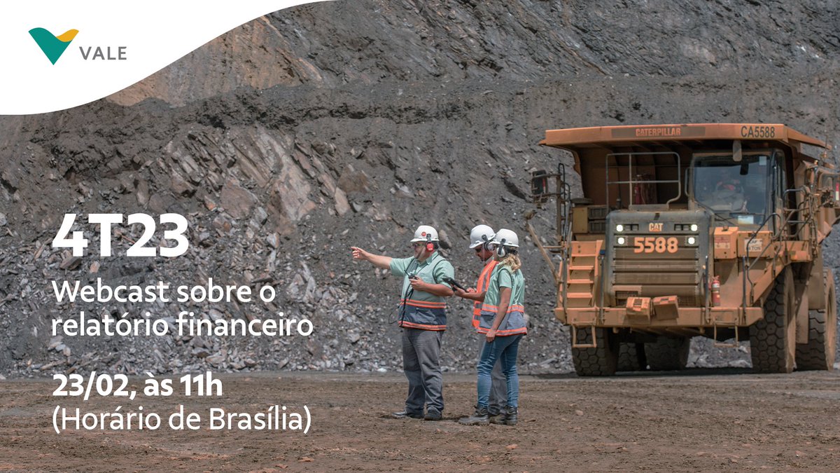 Hoje, às 11h (horário de Brasília), apresentaremos os resultados do quarto trimestre de 2023 por meio de uma teleconferência.​
​
Saiba mais em: tinyurl.com/54mpy53m
​
#Vale4T23