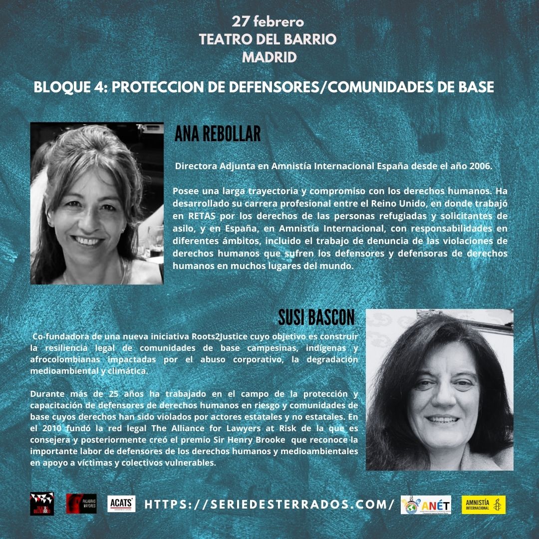 Desterrados (@desterradosdocu) on Twitter photo 🛡 Protección de Defensores/Comunidades de base.
🎙 Invitadas:
🕯Ana Rebollar, Directora Adjunta en <a href="/amnistiaespana/">Amnistía Internacional España</a> desde 2006.
⚖️SUSI BASCON: Cofundadora de <a href="/rootstojustice/">Roots2Justice</a>.
🗓 27 de Febrero 19h
📍 <a href="/teatrodelbarrio/">JULIO ANTON</a>, Madrid
🎫 n9.cl/atx21 🛡 Protección de Defensores/Comunidades de base.
🎙 Invitadas:
🕯Ana Rebollar, Directora Adjunta en <a href="/amnistiaespana/">Amnistía Internacional España</a> desde 2006.
⚖️SUSI BASCON: Cofundadora de <a href="/rootstojustice/">Roots2Justice</a>.
🗓 27 de Febrero 19h
📍 <a href="/teatrodelbarrio/">JULIO ANTON</a>, Madrid
🎫 n9.cl/atx21