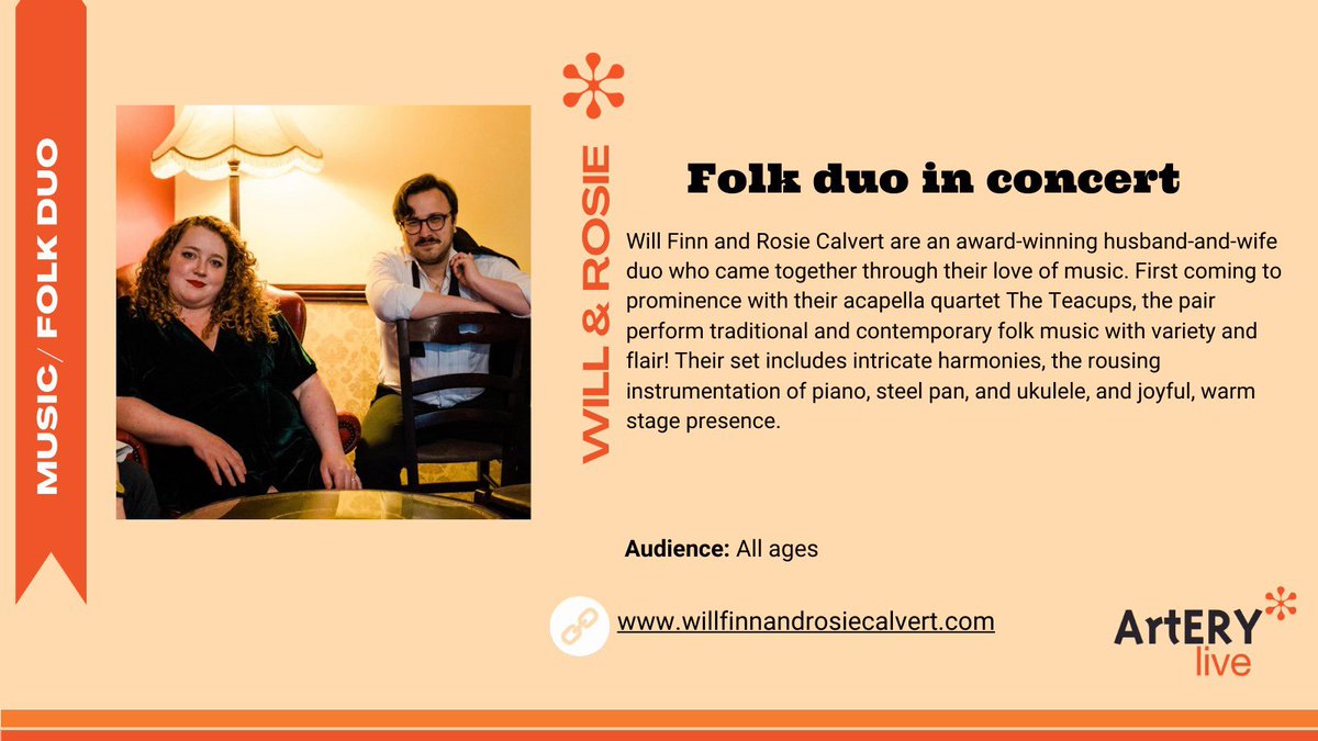 WILL &amp; ROSIE

 will be joining us for the spring season, bringing intricate harmonies piano, steel pan and more! 🎹 

Playing Bridlington Central Library, Thu 4 April. Ticket info via link in bio 

#ruraltouring #eastriding #yorkshire #dance #theatre #comedy