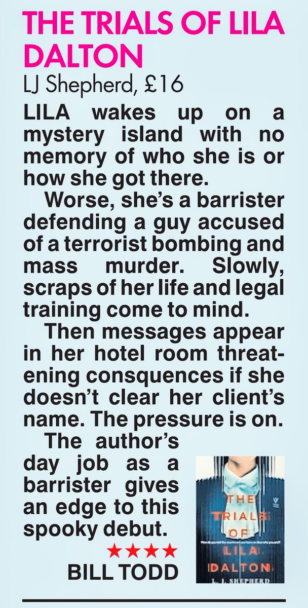 Memory loss at a murder trial in LJ Shepherd's unusual THE TRIALS OF LILA DALTON. Here's my review in @natashahwrites's #sunbookscolumn today - #CrimeFiction #Crime #thriller #MYSTERY #fiction #books #Review #bookreviews #fridayreads