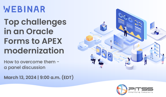 WEBINAR: Top challenges in Oracle Forms to #APEX migration! Join the discussion with Oracle APEX expert Mónica Godoy and PITSS. -🌐 APEX, FAQs, BL2DB, and project examples. 📅 March 13, 2024 | 9:00 a.m. (EDT) 🔗 Register: shorturl.at/fBIJT #orclapex #modernization