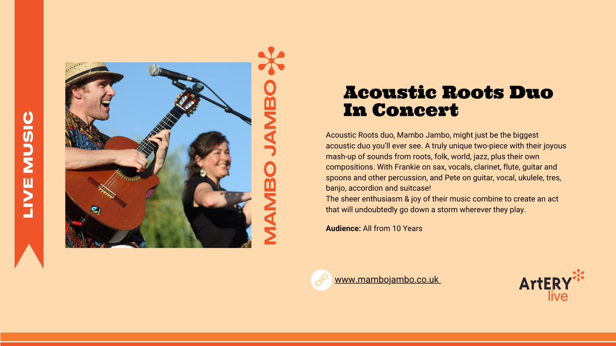 MAMBO JAMBO

We can’t wait to welcome back acoustic roots duo Mambo Jambo 🎶

See them on Sat 9th March at Mary Magdalene Church, DN14 8HJ 👏

#ruraltouring #eastriding #yorkshire #dance #theatre #comedy