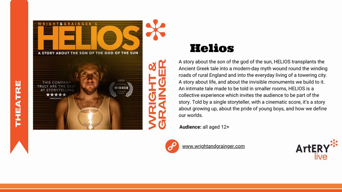 HELIOS

Delighted to welcome Wright &amp; Grainger onto the touring circuit with HELIOS, based on the myth of the Greek god ☀️ 

Dates TBC, check website for more details 

#ruraltouring #eastriding #yorkshire #dance #theatre #comedy