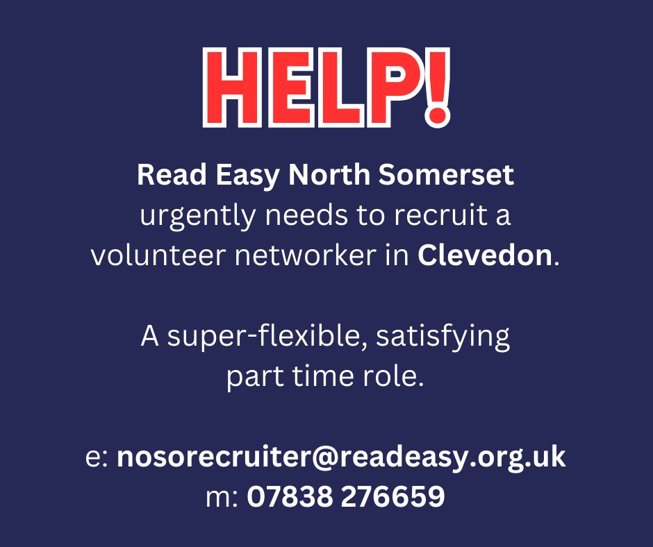 ReadEasyWsM's tweet image. If we are to reach out to more adults who struggle with reading, we need to fill this volunteer role. Please RT and discuss with anyone who might be interested. Thank you! #literacy #volunteer #clevedon #northsomerset