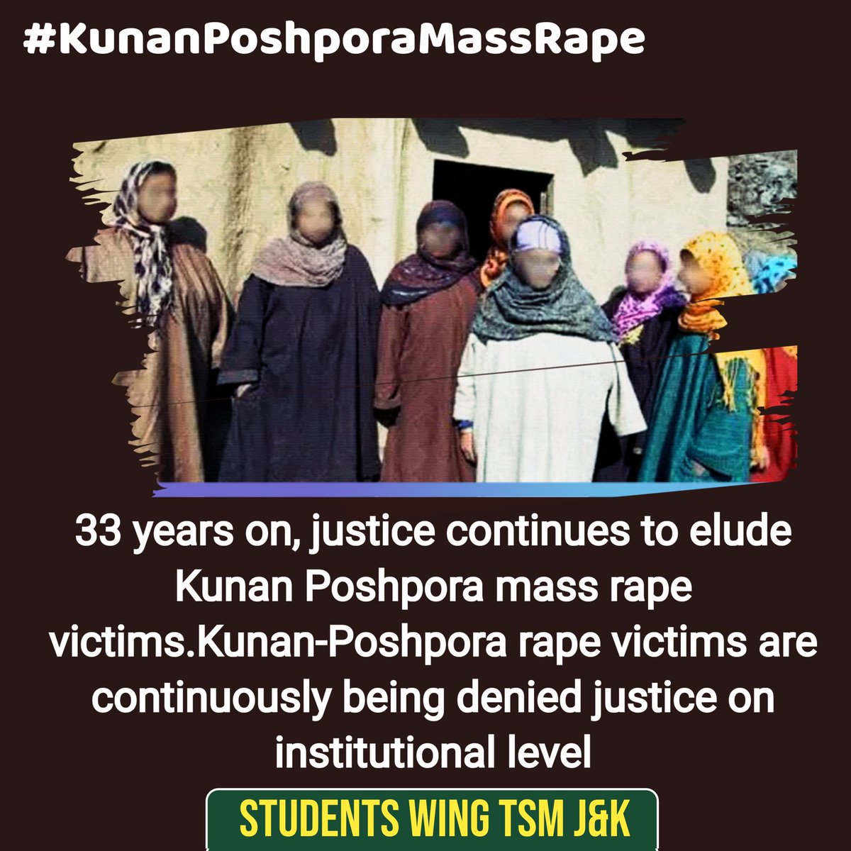 arshidawan101's tweet photo. #KunanPoshporaMassRape
•Nearly 100 women were raped by brutal Indian troops in IIOJK’s Kunan &amp; Poshpora villages on Feb 23, 1991
•Memories of Kunan-Poshpora mass rape are still alive in the Kashmiris’ minds https://t.co/mQxdM1xOR7