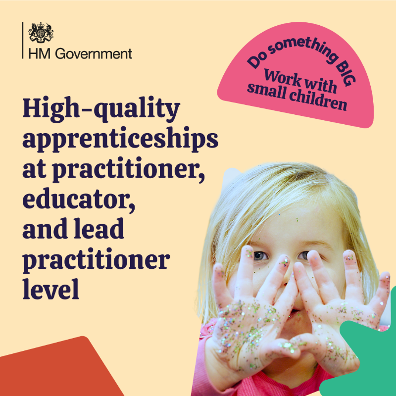 educationgovuk's tweet photo. Looking to #DoSomethingBig with a career working with small children? Skills Bootcamps in early years are a free, flexible way to build skills and go on to study a Level 3 Early Years Educator apprenticeship.

Discover ways we’re growing our workforce ⬇️ https://t.co/CGG3nTxDLc