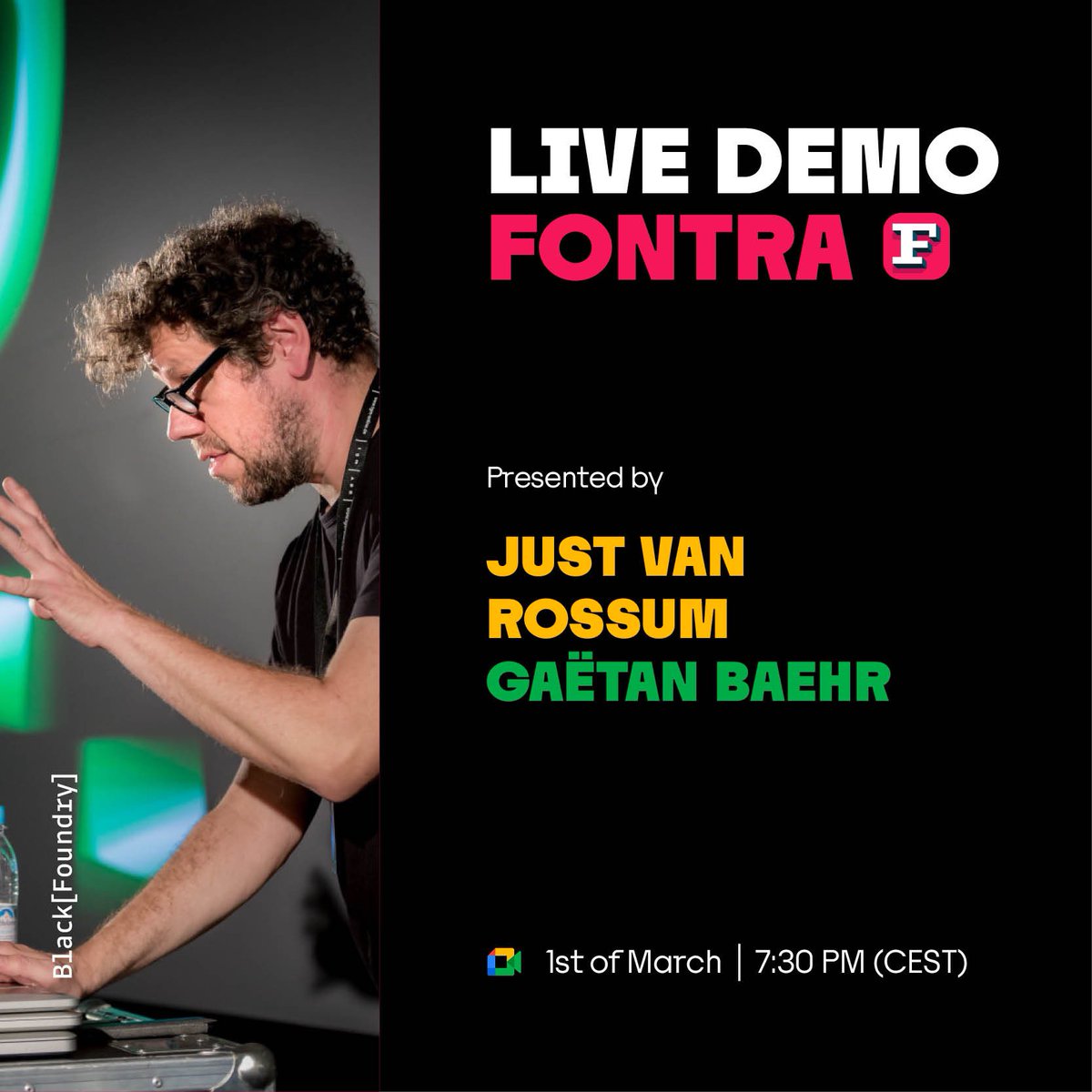You are invited to our third live demo Fontra happening on the 1st of March 2024! <a href="/justvanrossum/">Just van Rossum</a> and <a href="/gaetanbaehr/">gaetan baehr</a> will be presenting and answering questions at the end! 
Save the date! 📅 
Link to the google meet: 

meet.google.com/xzn-grna-sxx