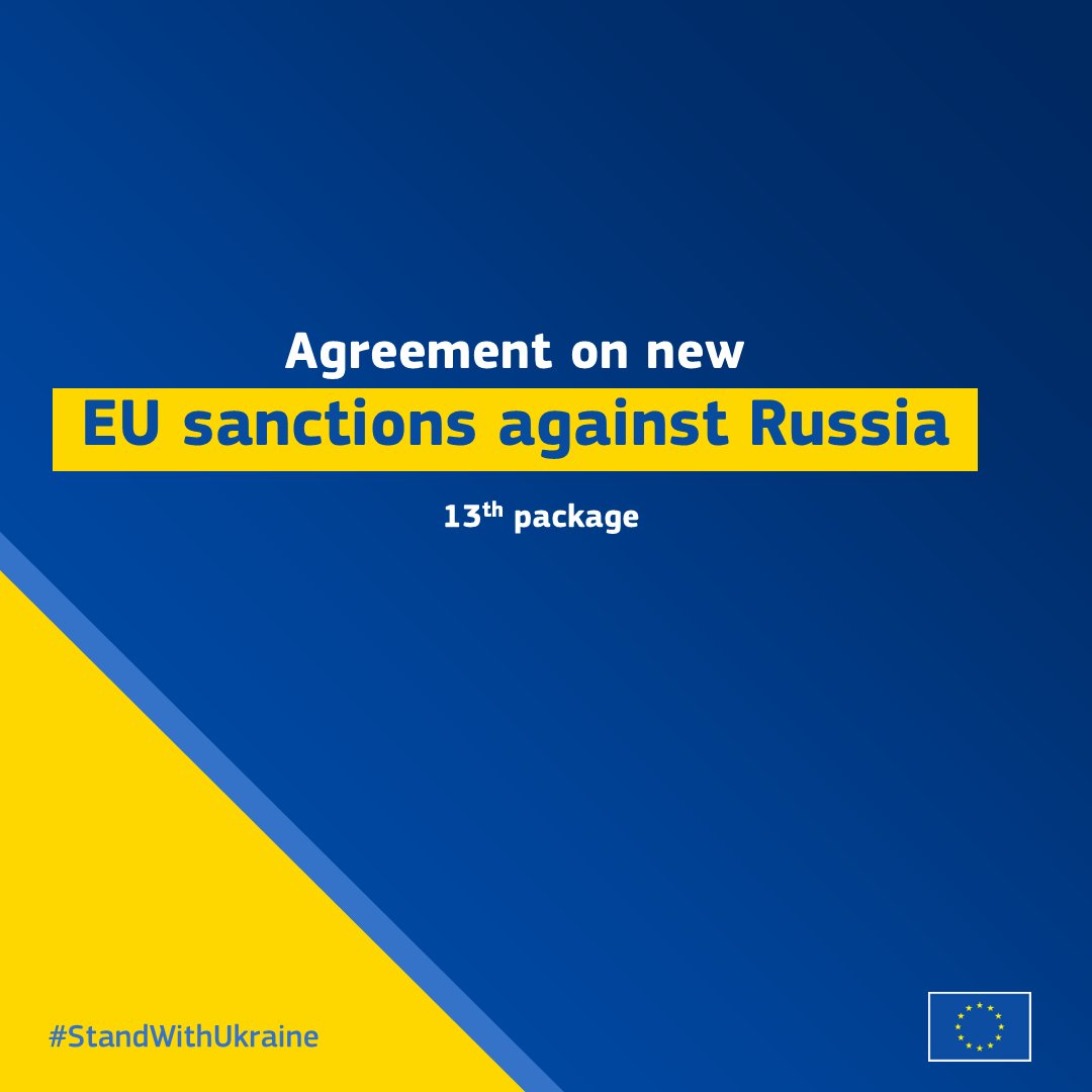 Today, the EU adopted a new package of sanctions on Russia. It focuses on further limiting Russia's access to military technology & on listing additional companies and individuals involved in Russia's war effort. More: europa.eu/!8C6hDv. #StandWithUkraine