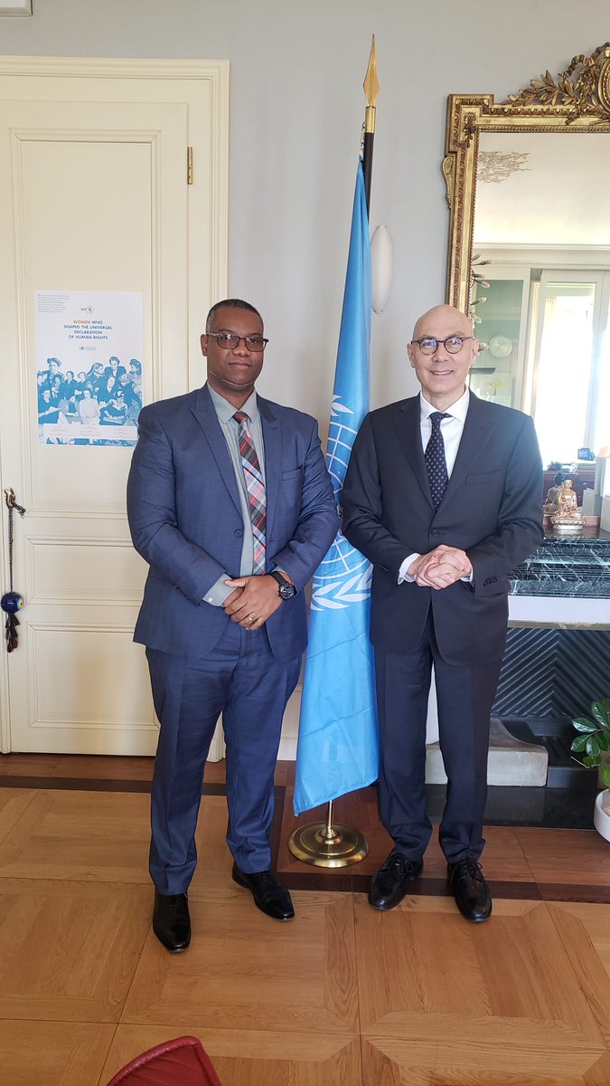 Amb. Brown paid a courtesy call on <a href="/UNHumanRights/">UN Human Rights</a> High Commissioner Volker Turk <a href="/volker_turk/">Volker Türk</a> earlier this week. Their Excellencies discussed the establishment of the CARICOM subregional OHCHR and the support offered to SIDS in the promotion &amp; protection of their human rights.