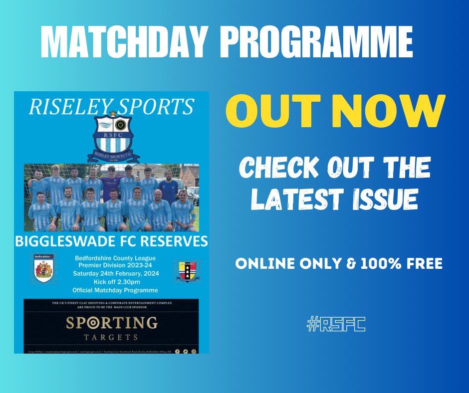 🔥 Tomorrow's showdown is set! Riseley Sports FC takes on @BFC_Reserves in a battle for supremacy. Get hyped with our exclusive online Matchday Programme! Packed with insights, interviews, and everything you need to know before kick-off. Best part? It's FREE! Click the link to…