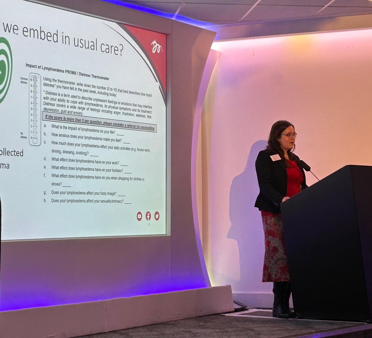 Dr. Marie Gabe-Walters, National Research and Innovation Lymphoedema Specialist, Lymphoedema Wales Clinical Network presenting “Getting the best from patient reported measures in lymphoedema care” at the 11th Annual National Lymphoedema Conference held yesterday in London.