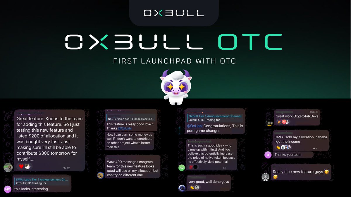Happy users, happy BUI! 🐮
Cheers for the awesome Oxbull OTC marketplace debut! BUI can’t stop smiling when reading these comments…
It’s still in BETA, we are planning to roll out to more people real soon!

🔗For the curious: oxbull.medium.com/the-very-first…