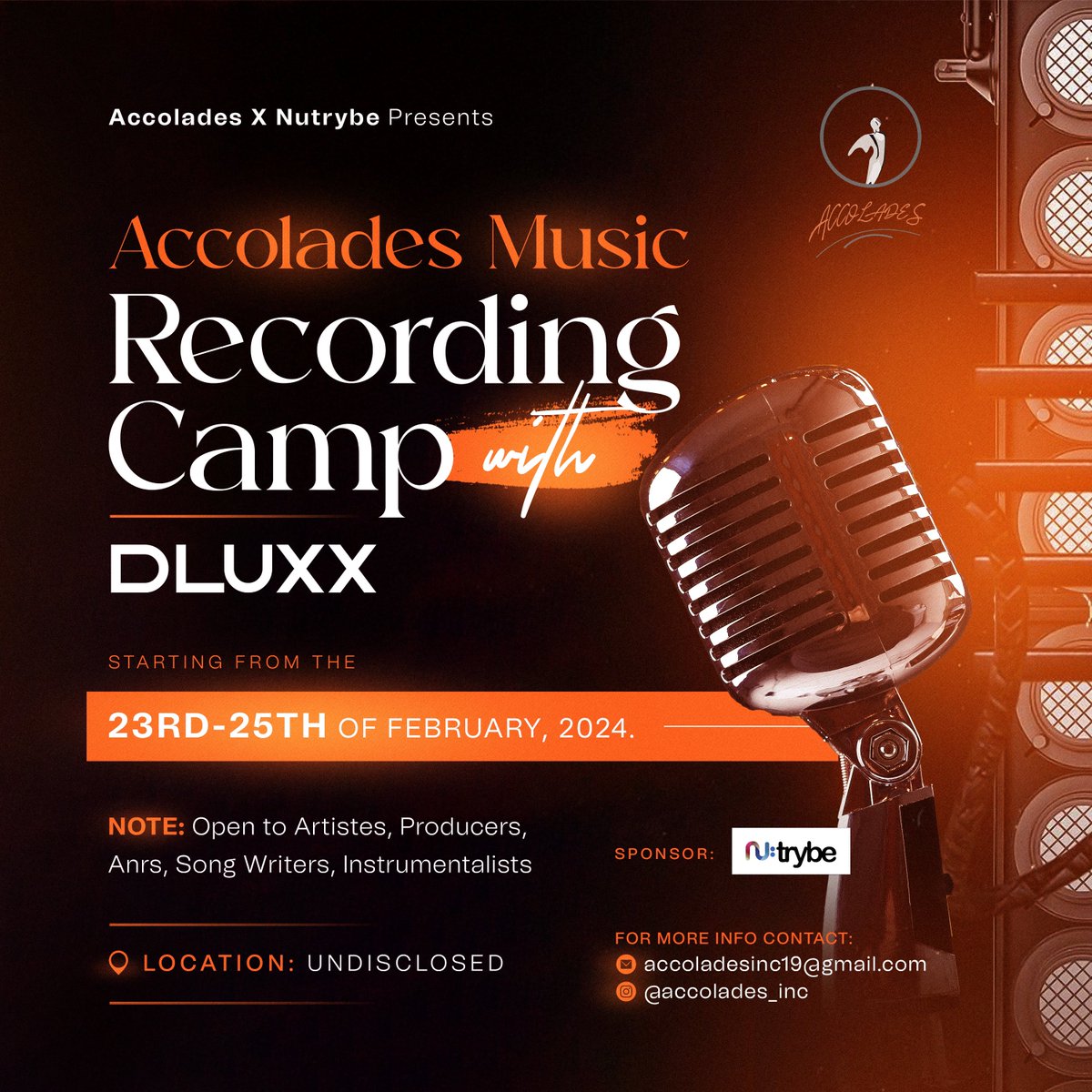 Biggest recording camp in Enugu, happening this weekend from Saturday to monday. Songwriters, Anrs, instrumentalist and artiste kindly tap in if you gat it. This is in partnership with Nutrybe, Chocolate city academy for young artiste.